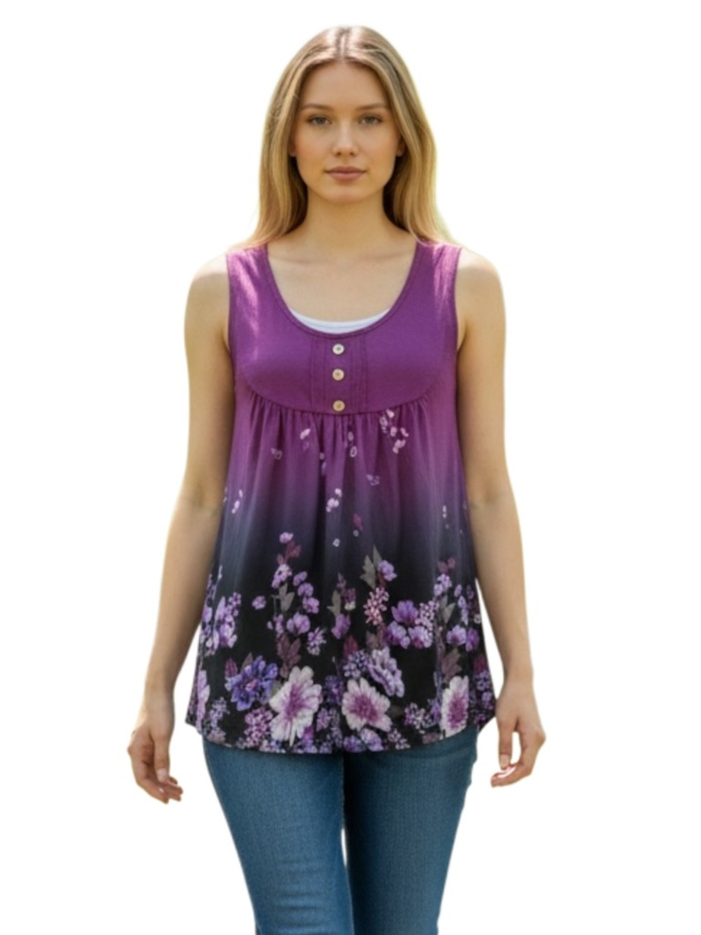 Source Unknown Purple Ombre Floral Sleeveless Tank